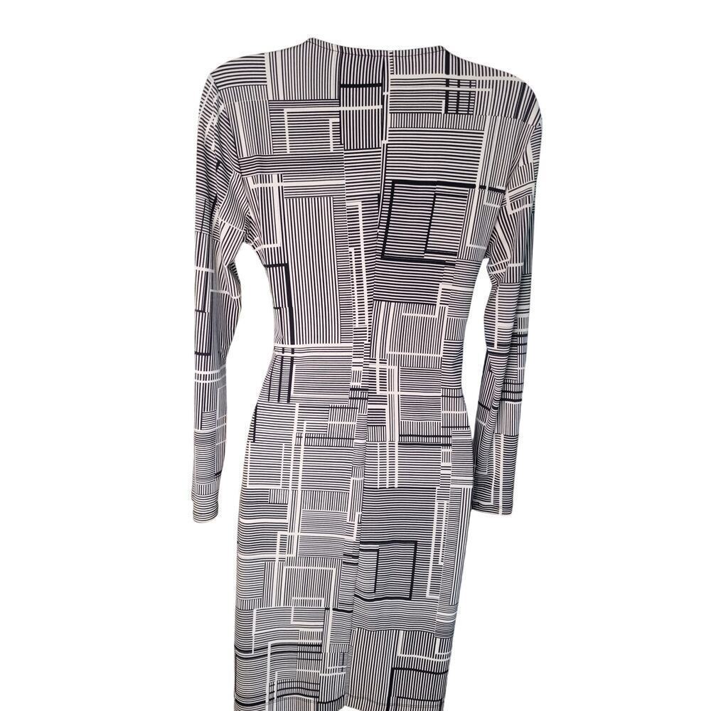 Donna Morgan Wrap Dress Blk/Wht Geometric V-neck Sz 4 - Picture 2 of 5